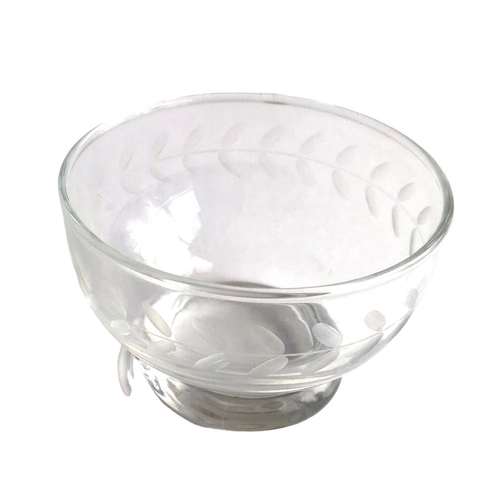 Vintage Floral Etched Glass Clear Sugar Bowl Dessert Parfait Candy Side Dish MCM - Picture 6 of 10